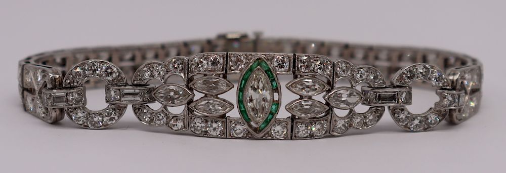 Appraisal: JEWELRY Art Deco Platinum Diamond Emerald Suite Includes an Art