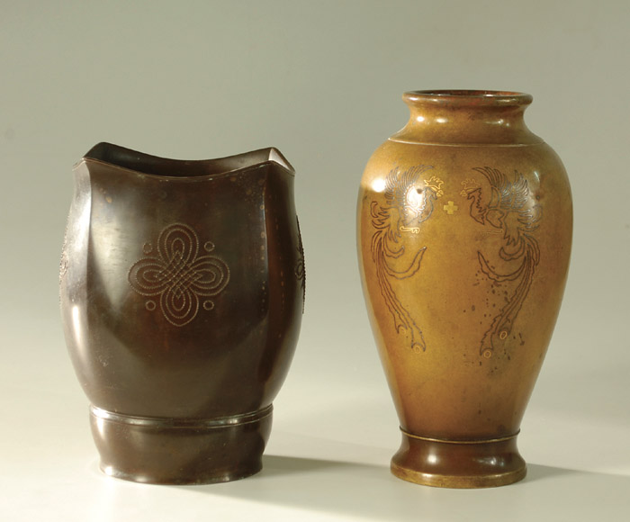 Appraisal: TWO ORIENTAL BRONZE VASES the first of baluster form having