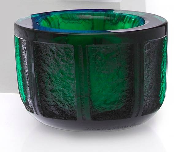 Appraisal: A Daum Nancy acid-cut-back dark green glass bowl circa wheel