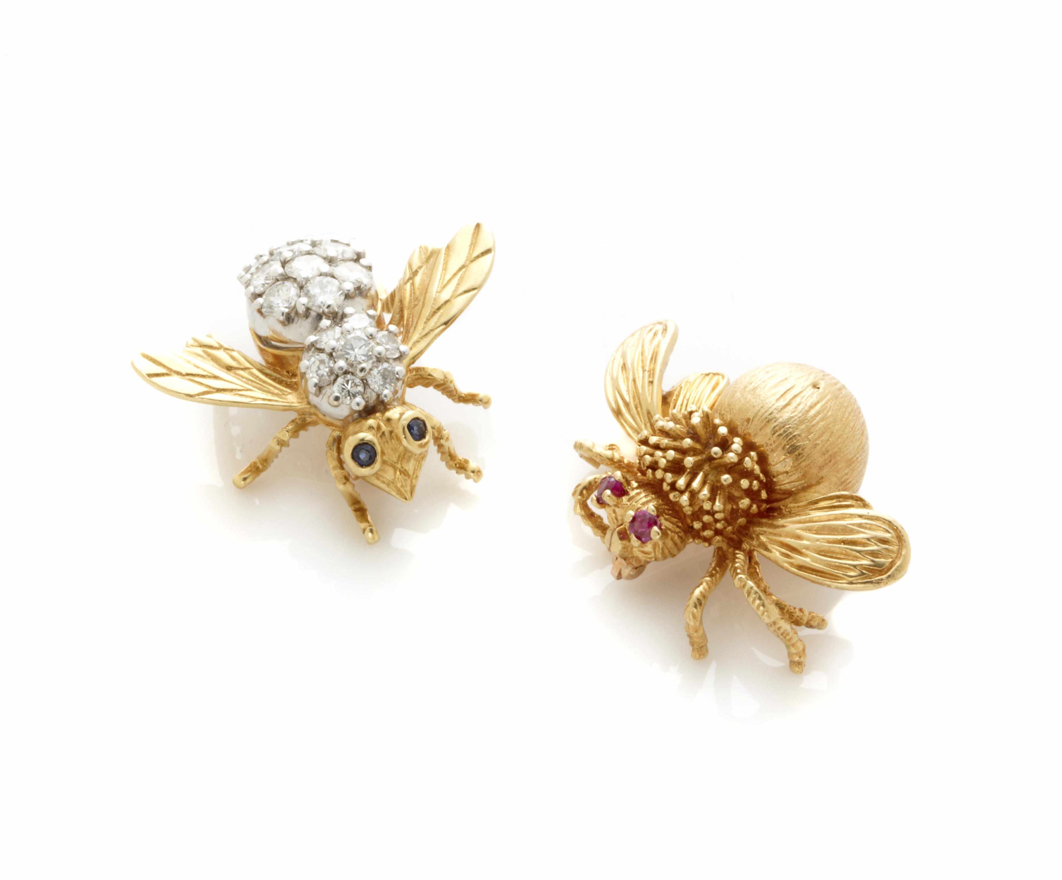 Appraisal: A pair of diamond gem-set and k gold bee pins