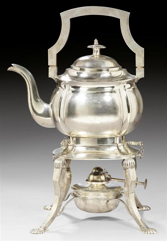 Appraisal: AN ELEGANT SILVER TEAPOT ON A STOVE China late Qing