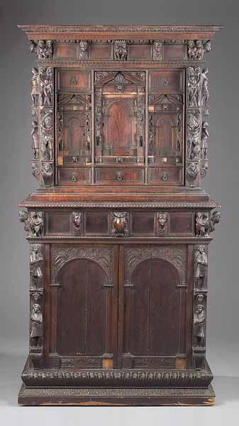 Appraisal: An Antique Italian Baroque-Style Carved Walnut Two Part Cabinet th