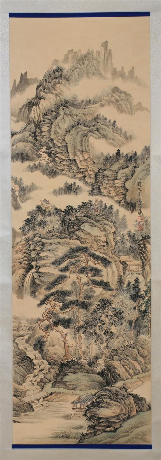 Appraisal: AFTER FENG ZHONGLIAN Chinese - MOUNTAINOUS LANDSCAPE ink and color