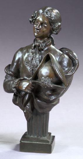 Appraisal: After Pierre-Etienne-Daniel Campagne French - Patinated bronze bust of a