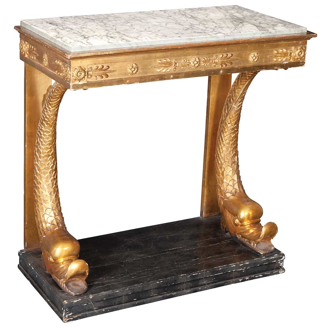 Appraisal: Swedish Giltwood Painted Wood and Composition Console First quarter of