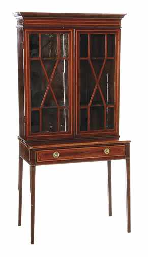 Appraisal: Georgian style inlaid mahogany secretary bookcase late th century molded