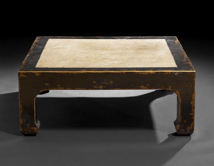 Appraisal: Mid-Century Modern-Style Ebonized and Marble Low Table of oriental inspiration