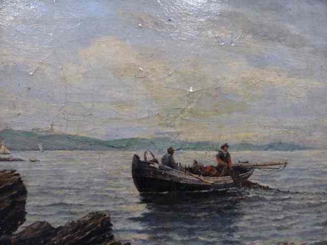 Appraisal: BUTTON J P Oil on Canvas Men in a Boat