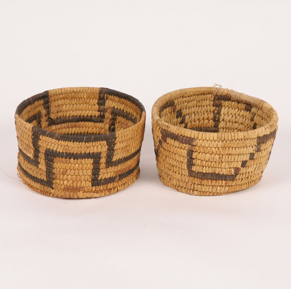 Appraisal: Two Native American baskets Papago weaving with geometric patterns Largest