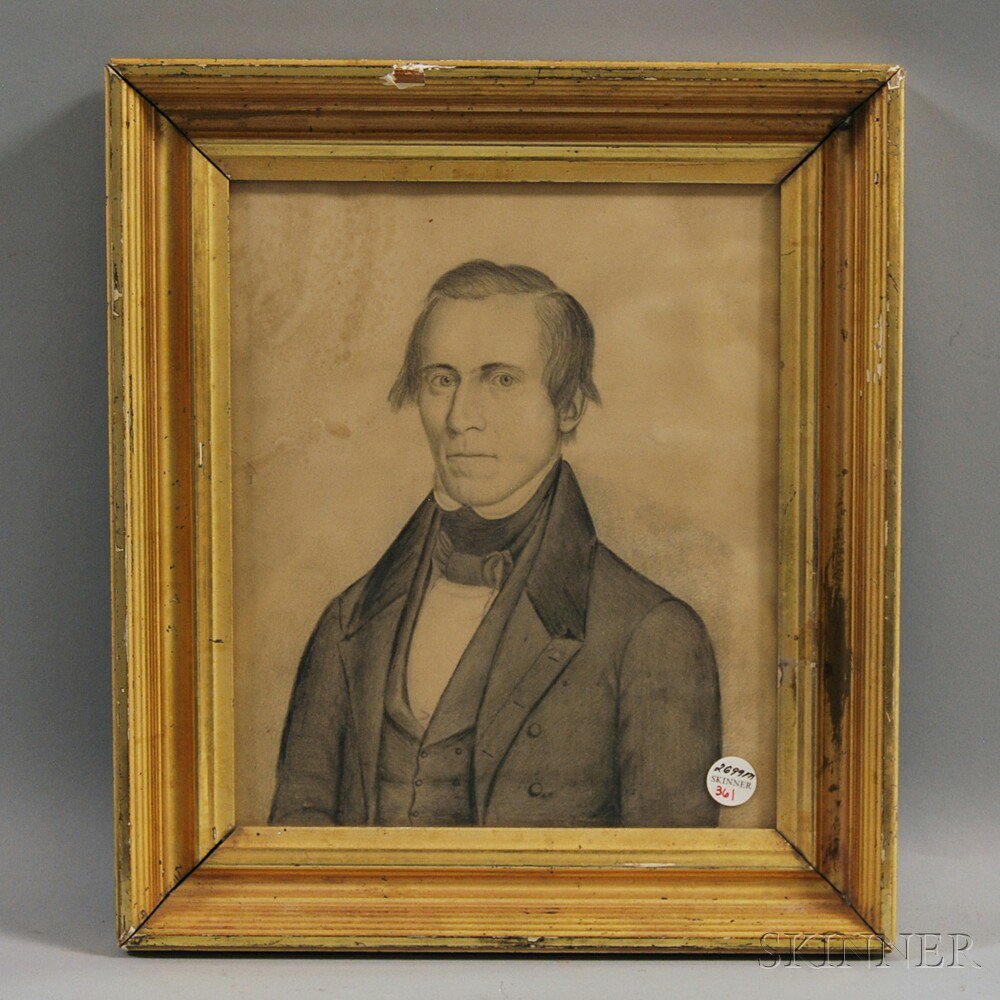 Appraisal: American School th Century Portrait of a Gentleman Unsigned Graphite