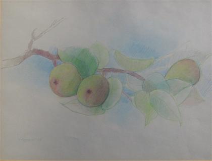 Appraisal: ELIZABETH OSBORNE american b PEARS ON A BRANCH Signed and