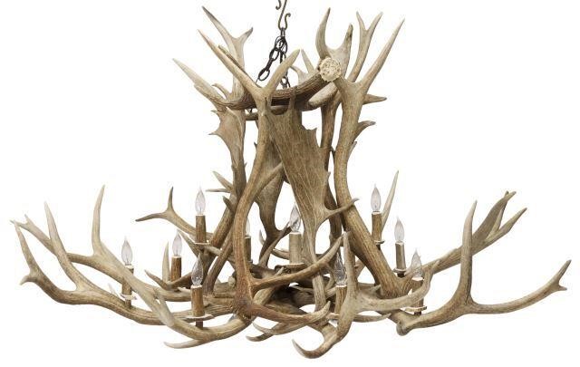 Appraisal: Large custom-made elk and fallow deer antler chandelier Back Country