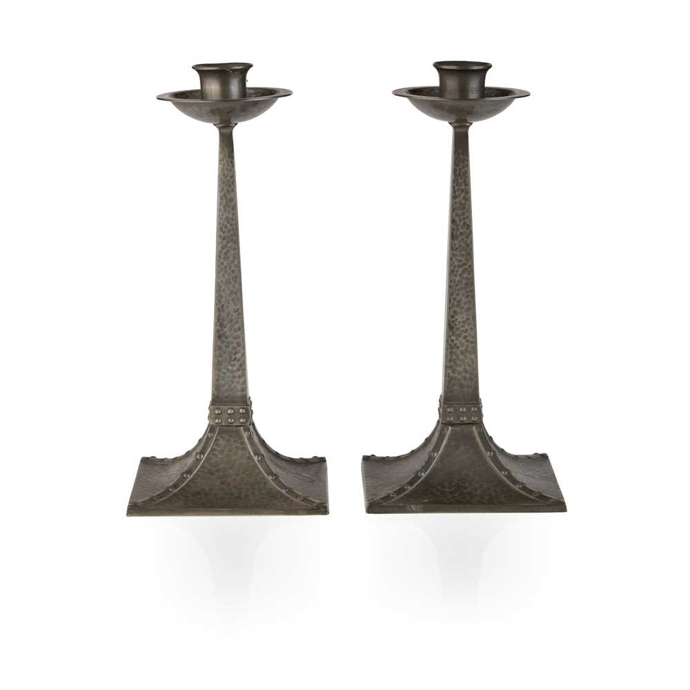 Appraisal: JAMES DIXON SONS SHEFFIELD PAIR OF ARTS CRAFTS CANDLESTICKS CIRCA