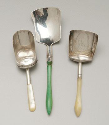 Appraisal: Three English silver caddy spoons all with shovel-form bowls marks