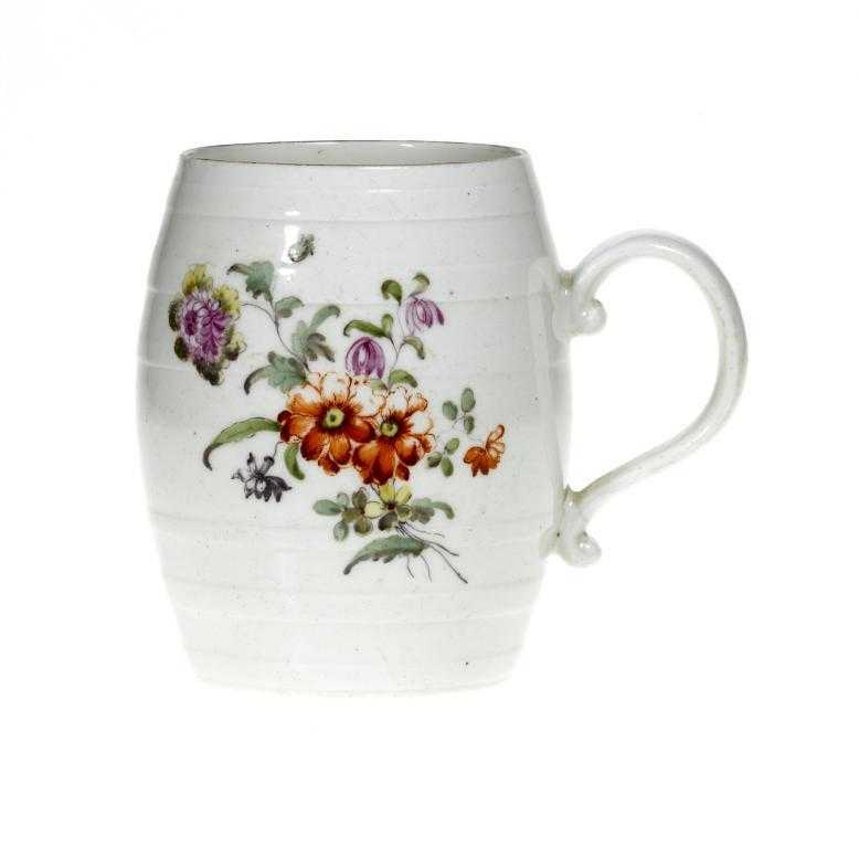 Appraisal: A DERBY BARREL SHAPED MUG painted in the Cotton Stem