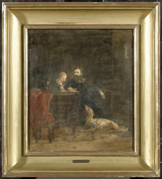 Appraisal: DURAND SIMON Geneva Interior with a reading man Oil on