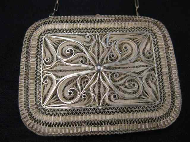 Appraisal: Sterling Silver Filigree Deco Purse or Case with wrist chain