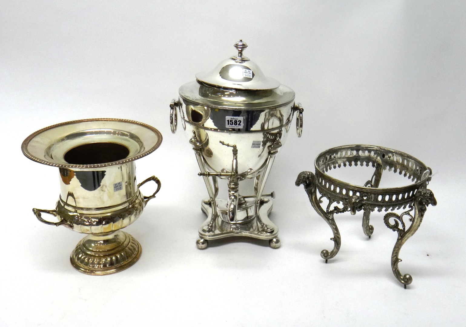 Appraisal: Plated wares comprising a twin handled lidded tea urn with