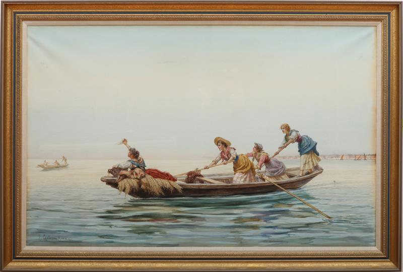 Appraisal: PIETRO GABRINI - THE ROW BOAT Watercolor on paper signed