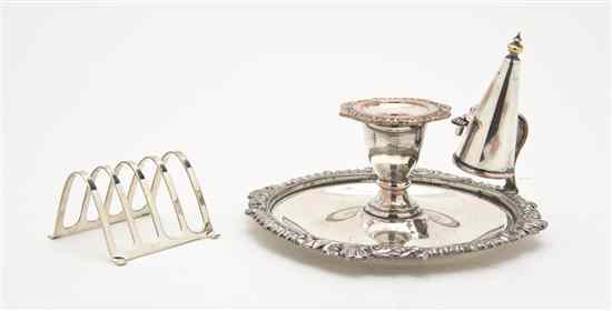 Appraisal: Two Silverplate Articles comprising an English chamberstick and a toast