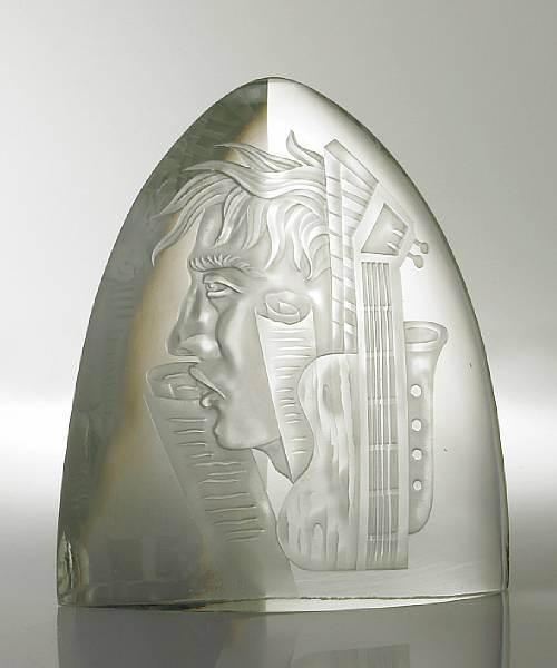 Appraisal: Vladimir Tom Czechoslovakian born sculpture circa engraved glass sail form