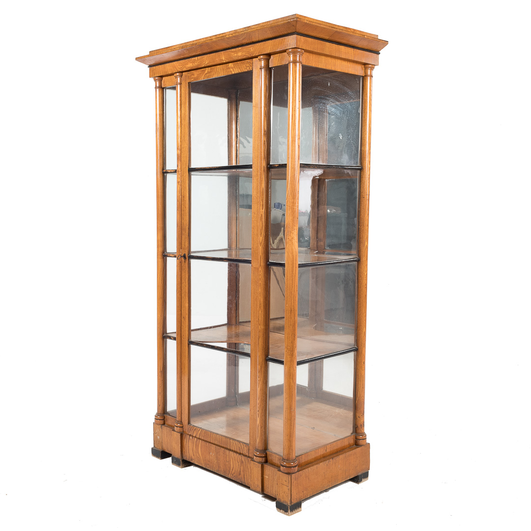 Appraisal: Biedermeier figured ash display cabinet th century flat top with