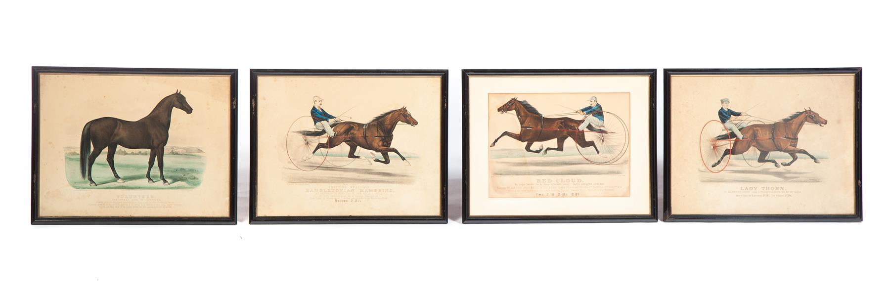 Appraisal: FOUR FRAMED CURRIER AND IVES OF HORSES American Lady Thorn