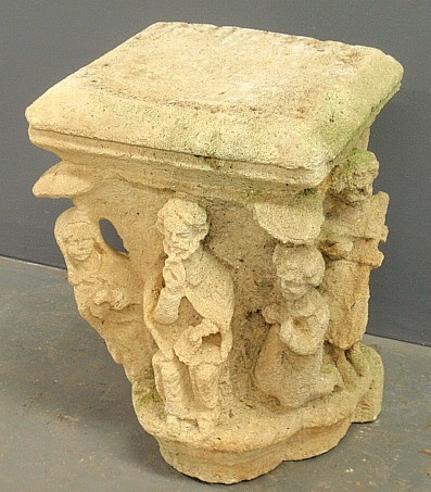 Appraisal: - Ancient stone capital with relief carved figures h top