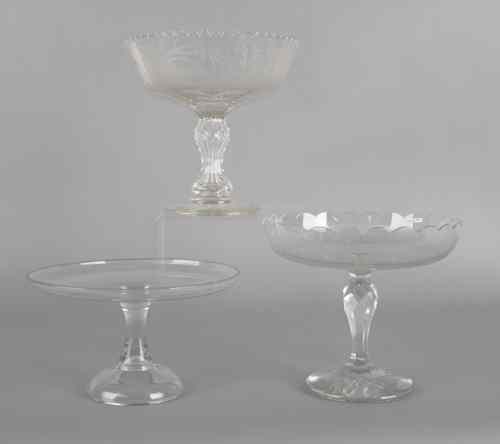 Appraisal: Two etched glass centerpiece bowls together with a cake stand