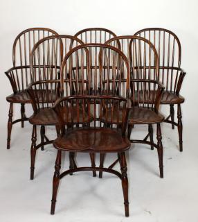 Appraisal: Set of English oak Windsor armchairs Set of English oak