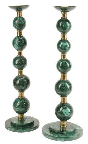 Appraisal: pair Art Moderne style Russian malachite and bronze candlesticks approx