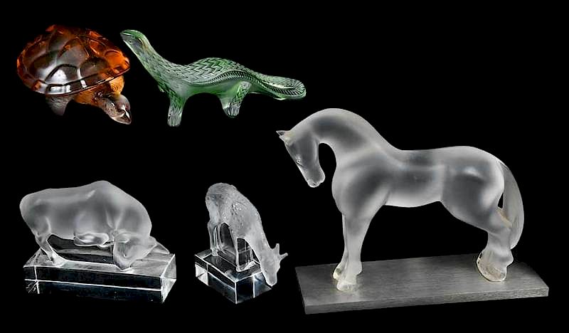 Appraisal: Group of Five Lalique Animals France th century five animals