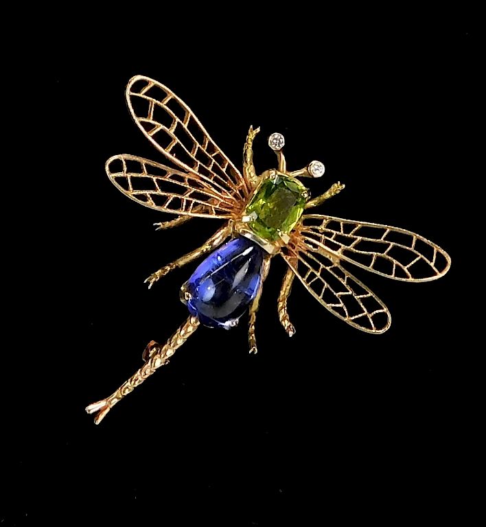 Appraisal: K Gold Diamond Peridot Amethyst Dragonfly Brooch th Century Dragonfly