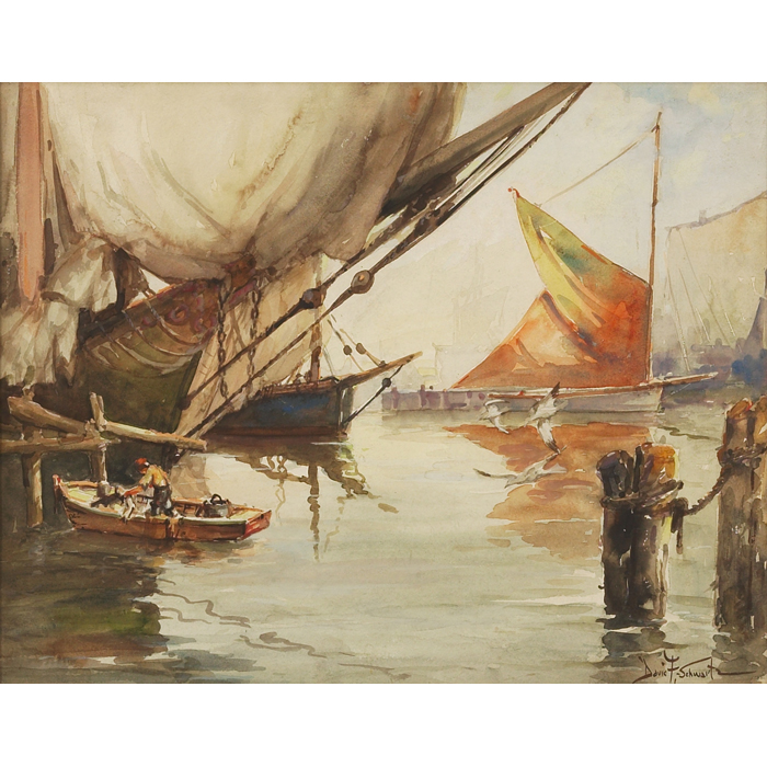 Appraisal: Davis Francis Schwartz American - Harbor Scene c watercolor x