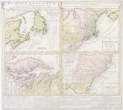 Appraisal: Early four-part map of Colonial America by Homann Heirs Heirs