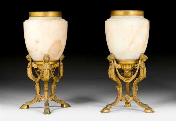 Appraisal: PAIR OF VASES Louis XVI style probably France Beige marble