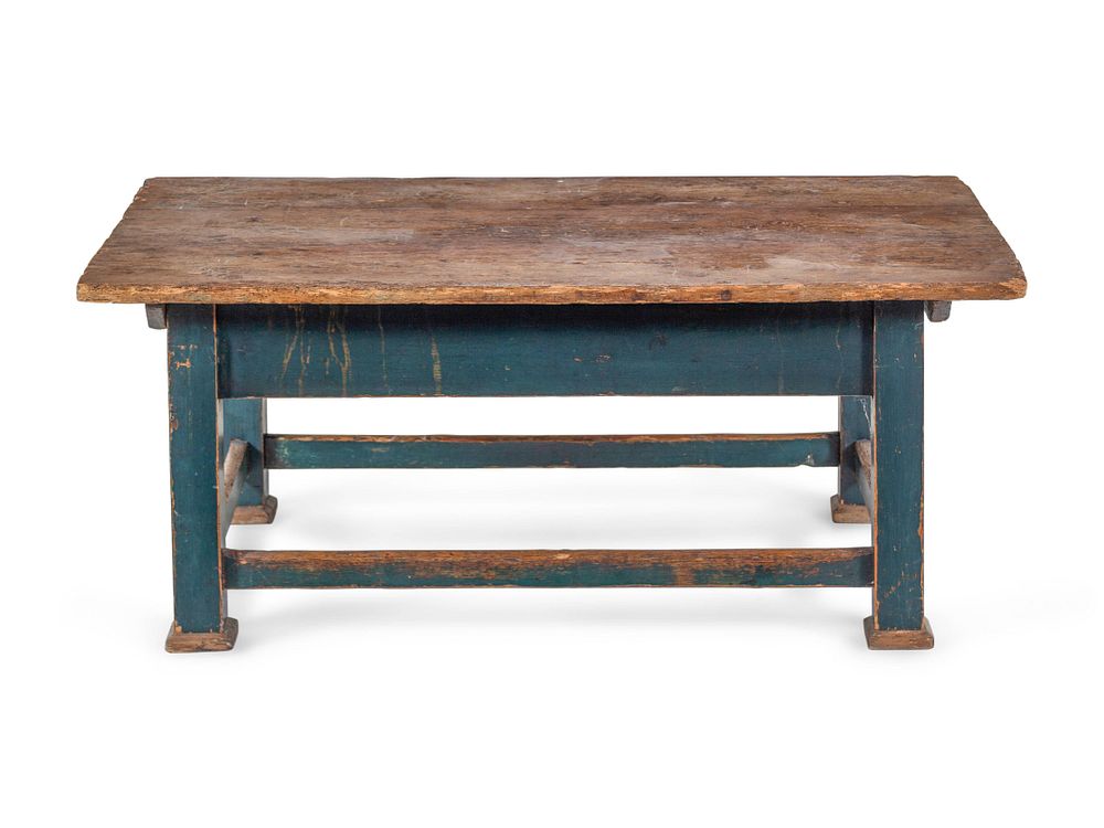 Appraisal: A Green-Painted Pine Scrub Top Low Table A Green-Painted Pine