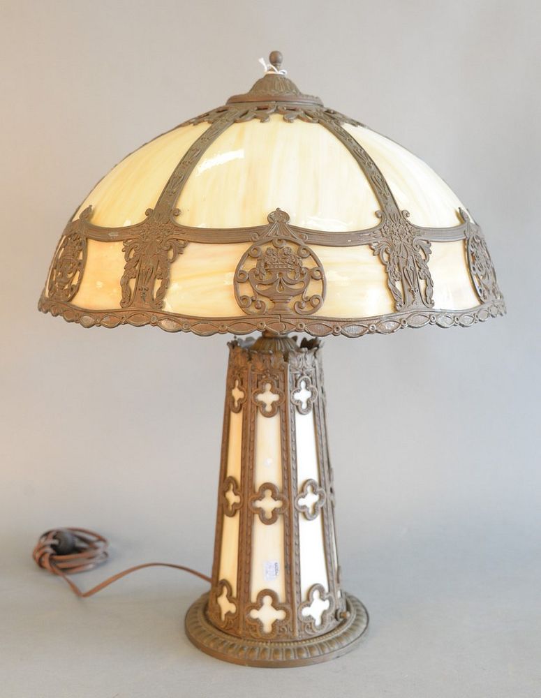 Appraisal: Slag Glass Table Lamp having six carmel glass panels with