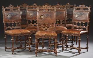 Appraisal: Set of Eight Henri II Style Carved Walnut Dining C