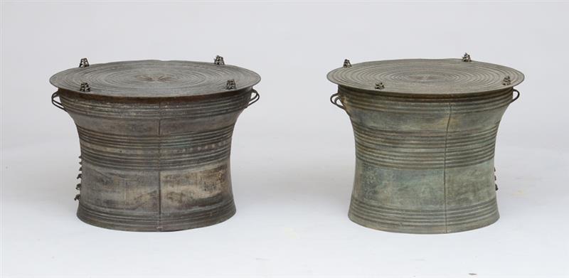 Appraisal: PAIR OF SHAN TYPE BRONZE RAIN DRUMS MODERN x in