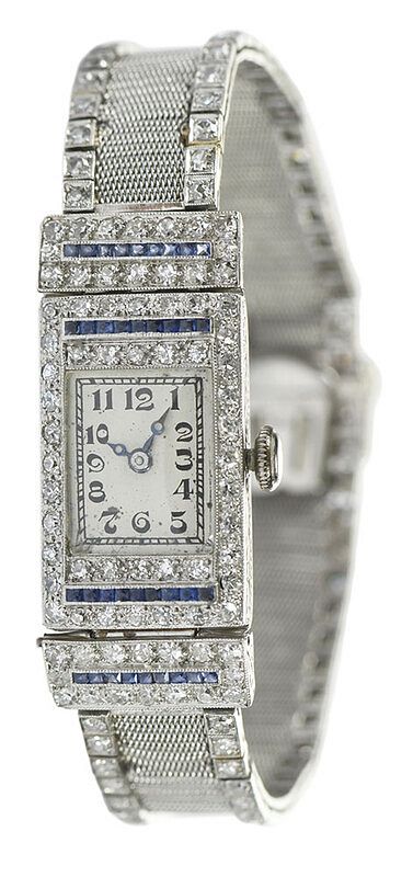 Appraisal: Art Deco Platinum Diamond Watch x mm case black Arabic