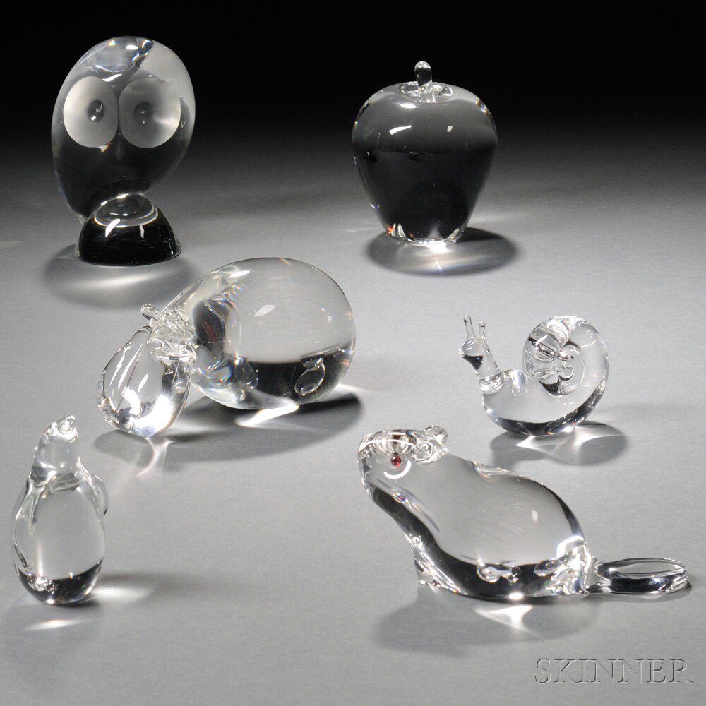 Appraisal: Six Steuben Figures Colorless crystal Corning New York fourth quarter