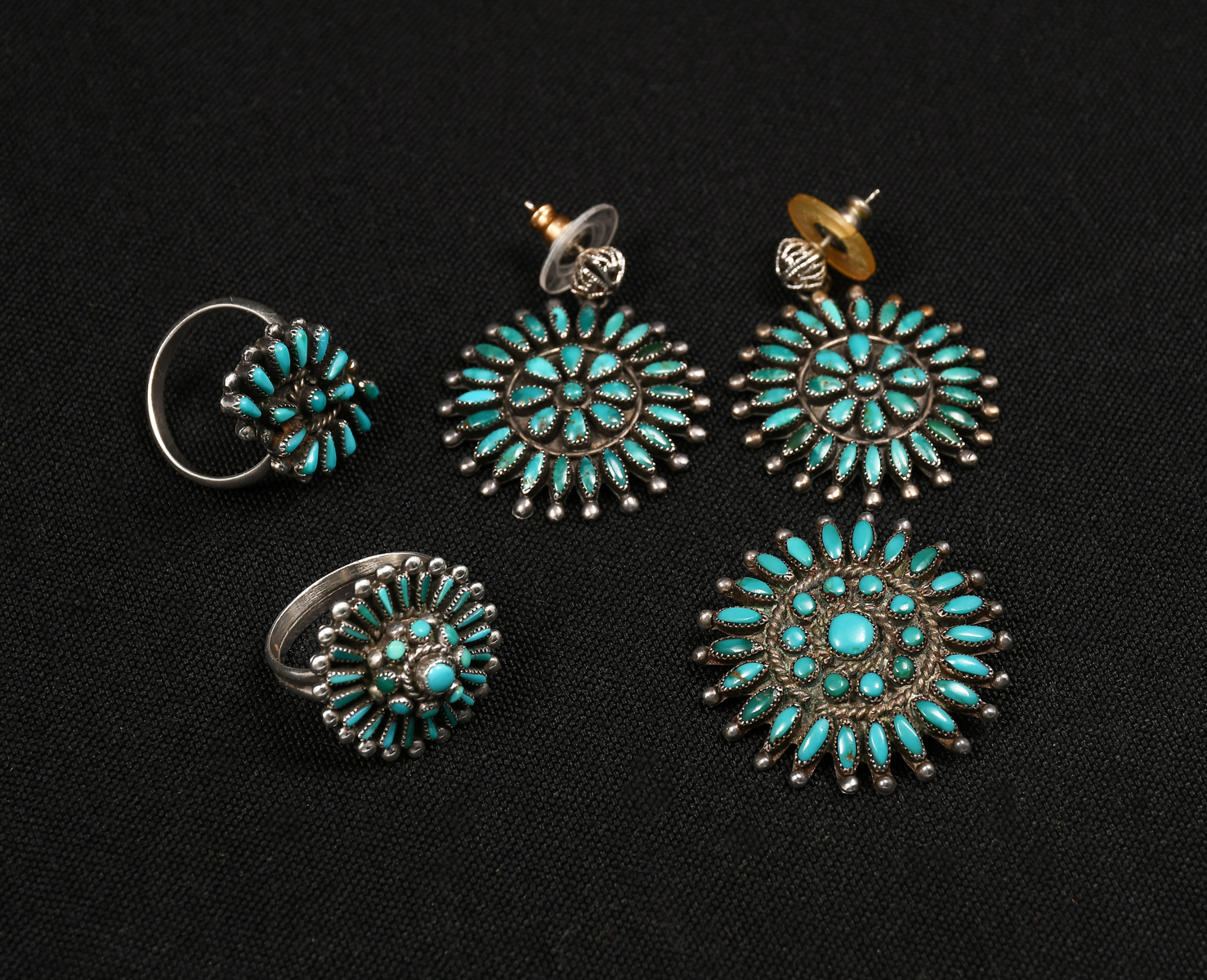 Appraisal: PC NATIVE AMERICAN PETIT POINT JEWELRY Zuni sterling turquoise jewelry