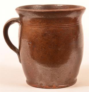 Appraisal: th Century Glazed Redware Large Apple Butter Crock Molded rim