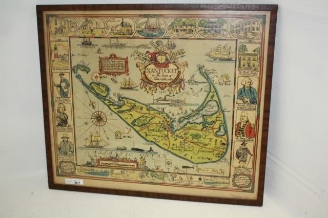 Appraisal: FRAMED MAP OF NANTUCKET BY TONY SARG SIGNED NICE COLORED