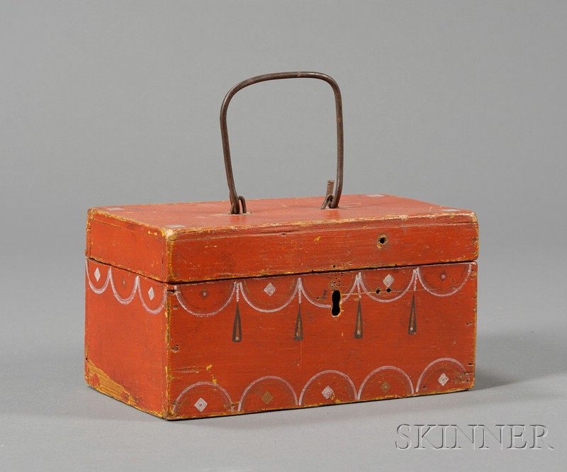 Appraisal: Small Red Painted and Decorated Document Box America th century