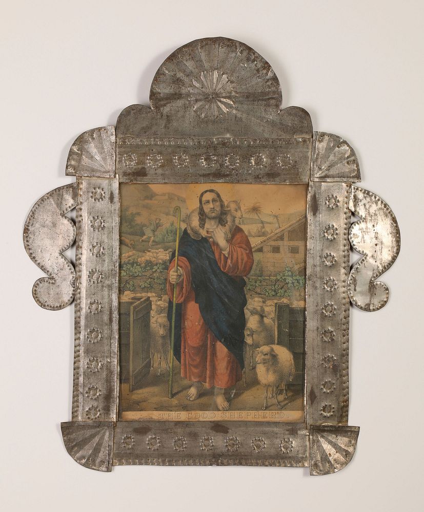 Appraisal: Tin Frame with Devotional Print ca Attributed to Santa Fe