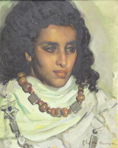 Appraisal: HERRERA Jose Cruz Oil on Canvas Portrait of aMoroccan Woman