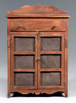 Appraisal: Southern walnut pie safe arched back splash dovetailed drawer with