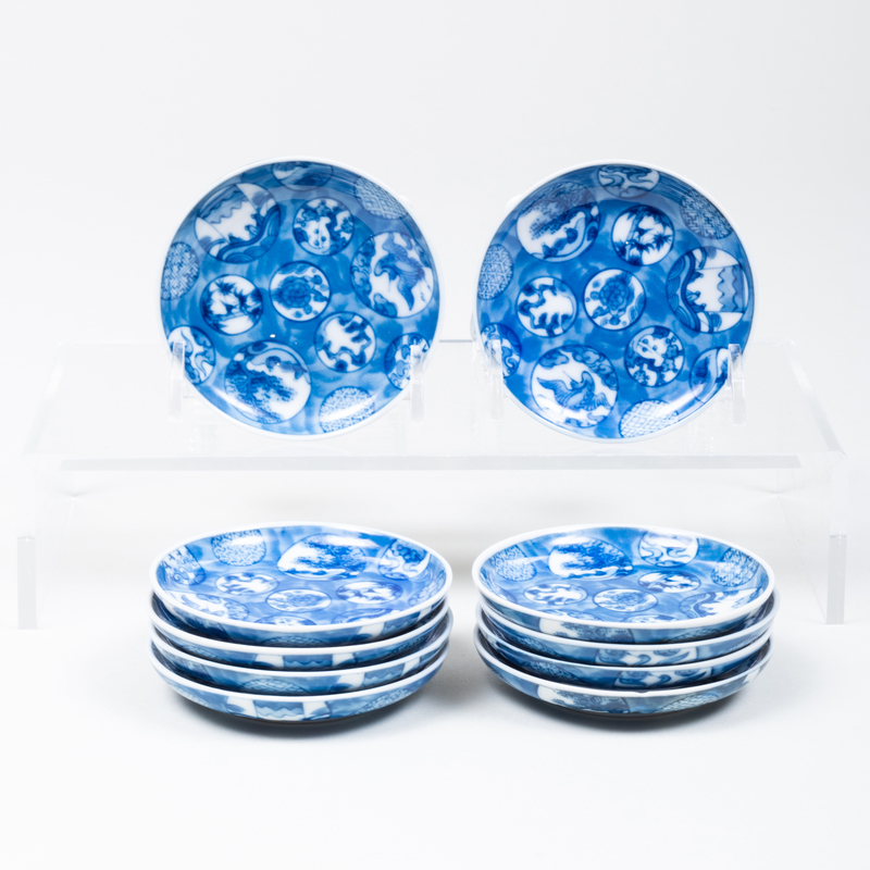 Appraisal: Set of Ten Japanese Imari Type Blue and White Porcelain